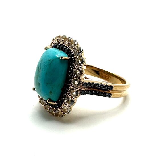 Paul Deasy Turquoise & Blue Sapphire Cocktail Sterling Silver Ring Size 8 - Picture 3 of 4
